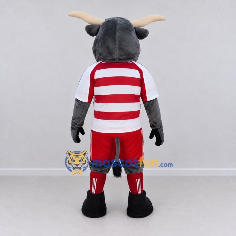 Custom Gray and Red Bull in Sportswear Mascot Costume Adult Full Body Suit for Sports Events Custom Gray and Red Bull in Sportswear Mascot Costume Adult Full Body Suit for Sports Events
