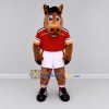 Custom Brown and Red Horse in Sportswear Mascot Costume Adult Full Body Suit for Sports Events Custom Brown and Red Horse in Sportswear Mascot Costume Adult Full Body Suit for Sports Events