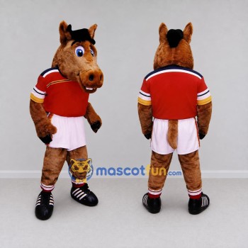 Custom Brown and Red Horse in Sportswear Mascot Costume Adult Full Body Suit for Sports Events