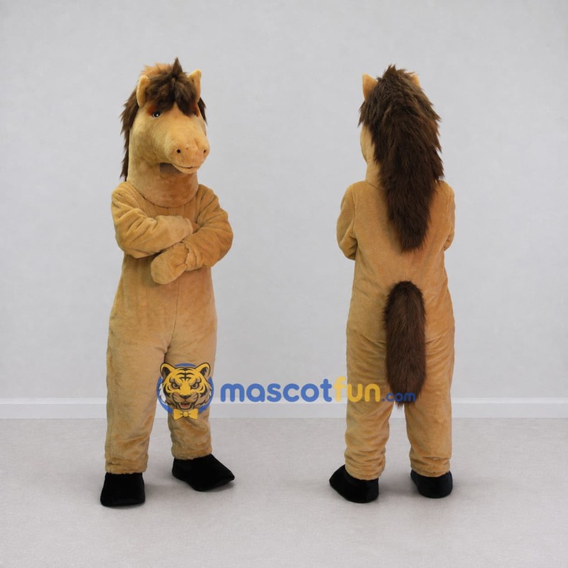 Custom Tan and Brown Horse Mascot Costume Adult Full Body Suit for Farm Events