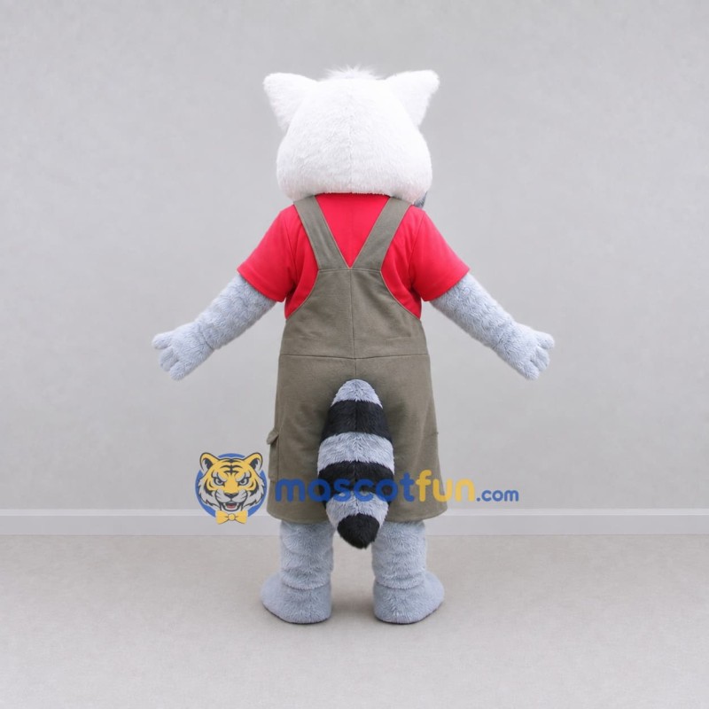 Custom Gray and Red Ring-Tailed Lemur in Overalls Mascot Costume Adult Full Body Suit for Wildlife Events Custom Gray and Red Ring-Tailed Lemur in Overalls Mascot Costume Adult Full Body Suit for Wildlife Events