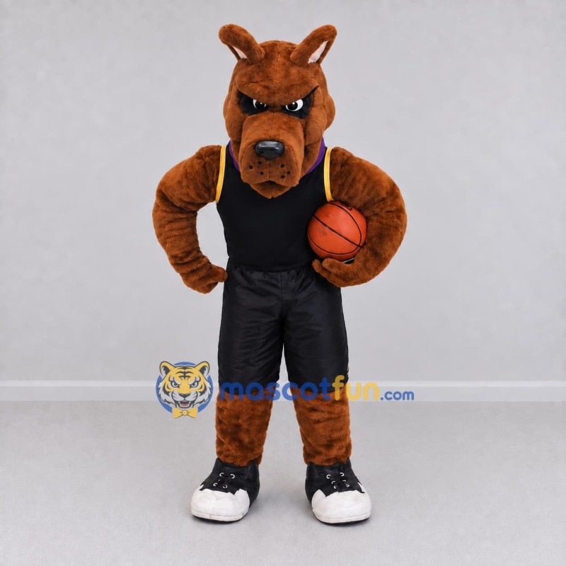 Custom Brown and Black Dog in Basketball Sportswear Mascot Costume Adult Full Body Suit for Sports Events Custom Brown and Black Dog in Basketball Sportswear Mascot Costume Adult Full Body Suit for Sports Events