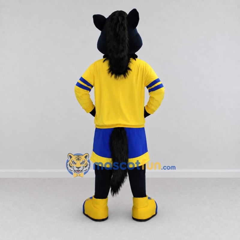 Custom Black and Yellow Horse in Sportswear Mascot Costume Adult Full Body Suit for Sports Events Custom Black and Yellow Horse in Sportswear Mascot Costume Adult Full Body Suit for Sports Events