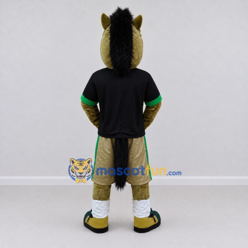 Custom Brown and Black Horse in Sportswear Mascot Costume Adult Full Body Suit for Sports Events Custom Brown and Black Horse in Sportswear Mascot Costume Adult Full Body Suit for Sports Events