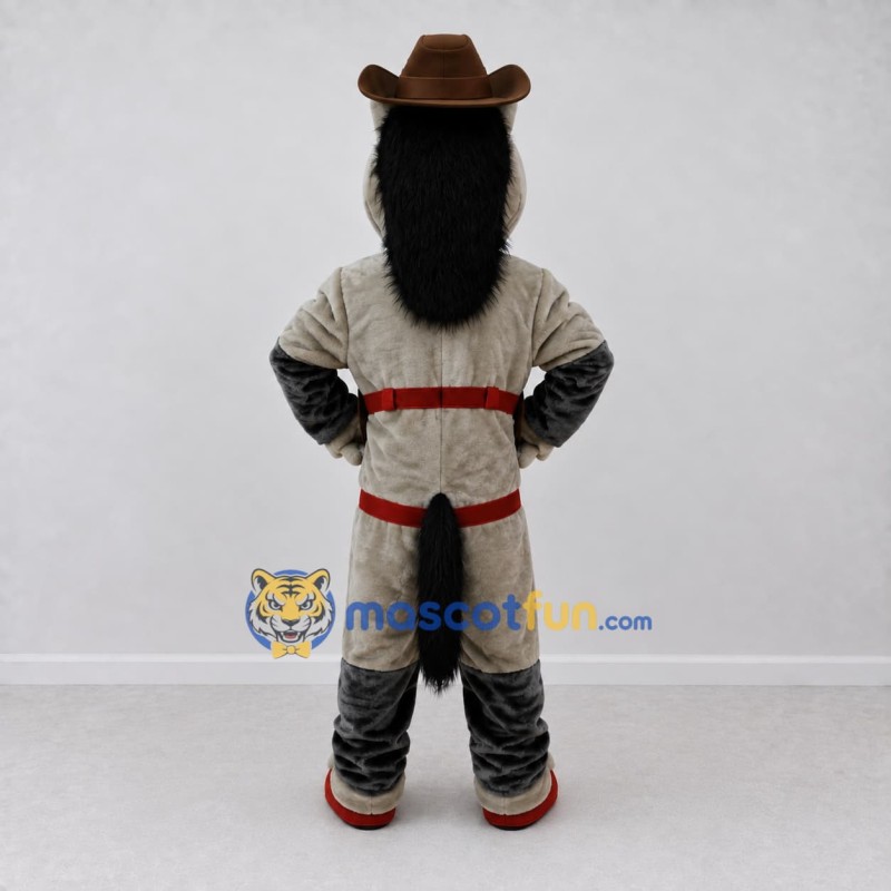 Custom Gray and Brown Horse in a Cowboy Hat Mascot Costume Adult Full Body Suit for Theme Parties Custom Gray and Brown Horse in a Cowboy Hat Mascot Costume Adult Full Body Suit for Theme Parties