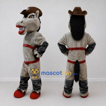 Custom Gray and Brown Horse in a Cowboy Hat Mascot Costume Adult Full Body Suit for Theme Parties