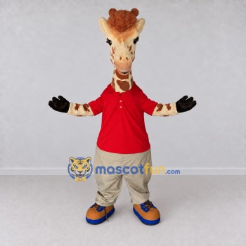 Custom Tan and Red Giraffe in a Shirt and Pants Mascot Costume Adult Full Body Suit for School Events Custom Tan and Red Giraffe in a Shirt and Pants Mascot Costume Adult Full Body Suit for School Events