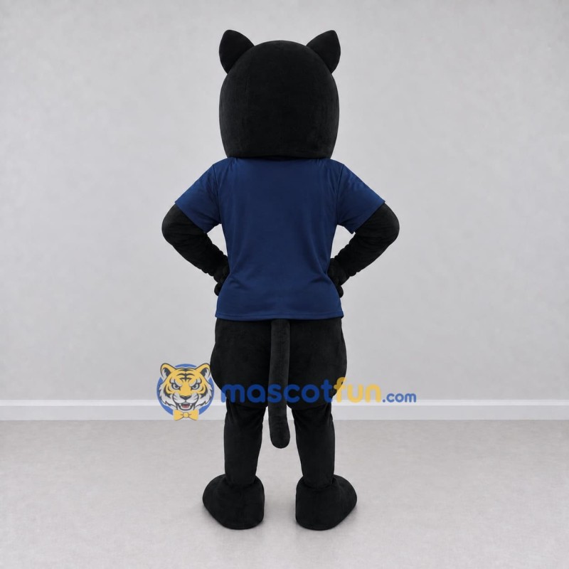Custom Black and Navy Blue Panther in a T-Shirt Mascot Costume Adult Full Body Suit for Sports Events Custom Black and Navy Blue Panther in a T-Shirt Mascot Costume Adult Full Body Suit for Sports Events