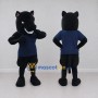 Custom Black and Navy Blue Panther in a T-Shirt Mascot Costume Adult Full Body Suit for Sports Events