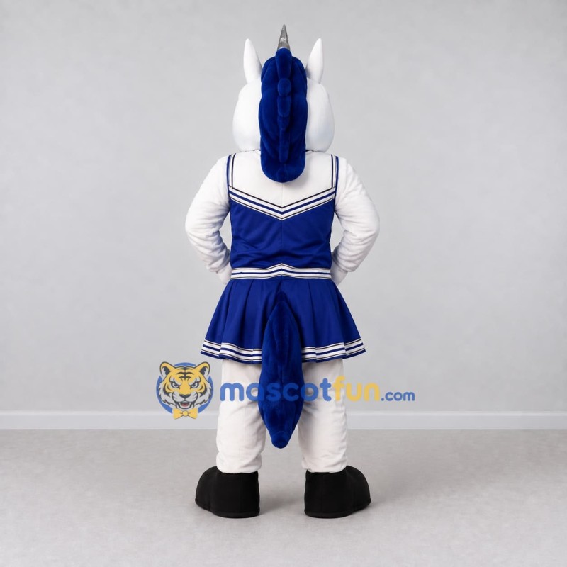 Custom White and Blue Unicorn in Sportswear Mascot Costume Adult Full Body Suit for Sports Events Custom White and Blue Unicorn in Sportswear Mascot Costume Adult Full Body Suit for Sports Events