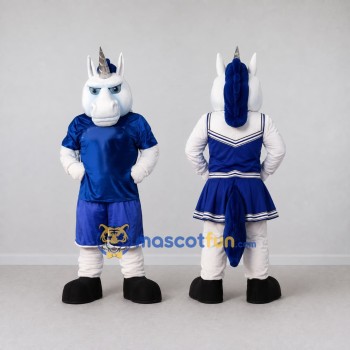 Custom White and Blue Unicorn in Sportswear Mascot Costume Adult Full Body Suit for Sports Events