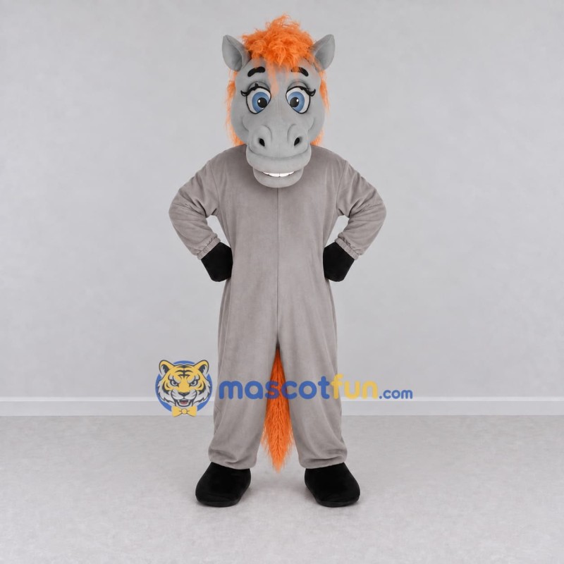 Custom Gray and Orange Horse Mascot Costume Adult Full Body Suit for Farm Events Custom Gray and Orange Horse Mascot Costume Adult Full Body Suit for Farm Events
