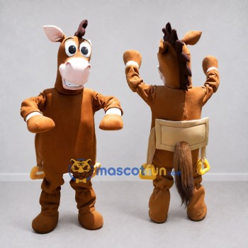 Custom Brown and Tan Horse with a Saddle Mascot Costume Adult Full Body Suit for Theme Parties