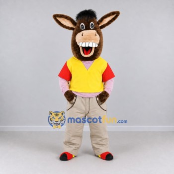 Custom Brown and Yellow Donkey in a Vest and Pants Mascot Costume Adult Full Body Suit for School Events