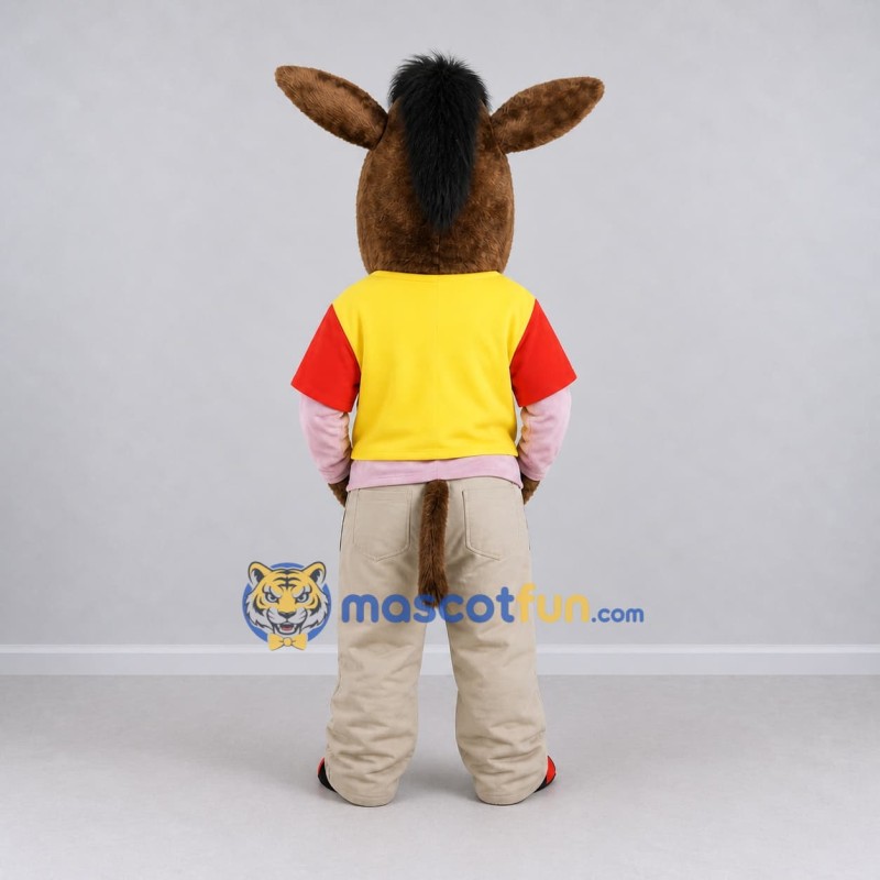 Custom Brown and Yellow Donkey in a Vest and Pants Mascot Costume Adult Full Body Suit for School Events Custom Brown and Yellow Donkey in a Vest and Pants Mascot Costume Adult Full Body Suit for School Events
