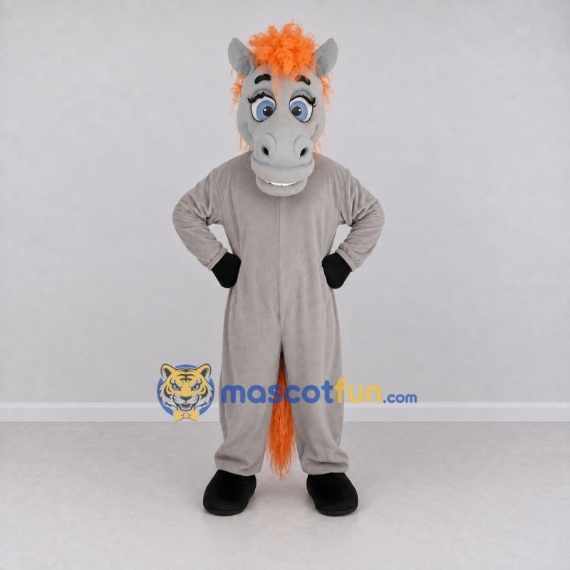 Custom Gray and Orange Horse Mascot Costume Adult Full Body Suit for Farm Events Custom Gray and Orange Horse Mascot Costume Adult Full Body Suit for Farm Events