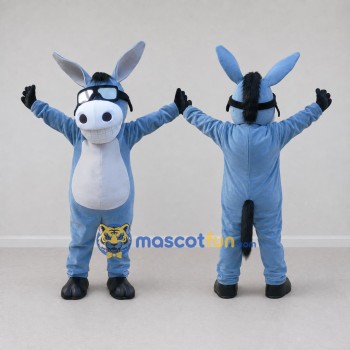 Custom Blue and White Donkey in Sunglasses Mascot Costume Adult Full Body Suit for Outdoor Events