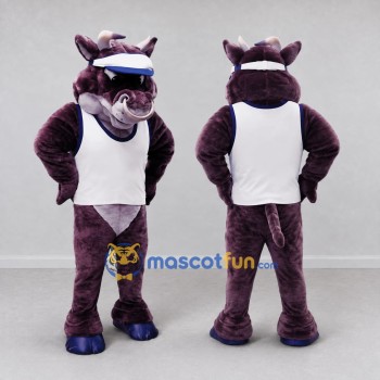 Custom Purple and White Bull in a Visor and Sports Vest Mascot Costume Adult Full Body Suit for Sports Events
