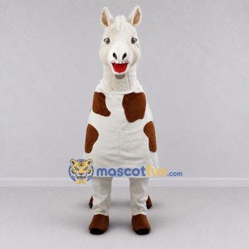Custom White and Brown Four-Legged Horse Mascot Costume Adult Full Body Suit for Farm Events