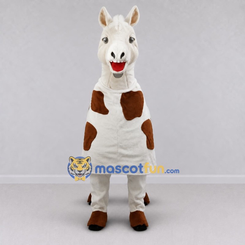 Custom White and Brown Four-Legged Horse Mascot Costume Adult Full Body Suit for Farm Events Custom White and Brown Four-Legged Horse Mascot Costume Adult Full Body Suit for Farm Events