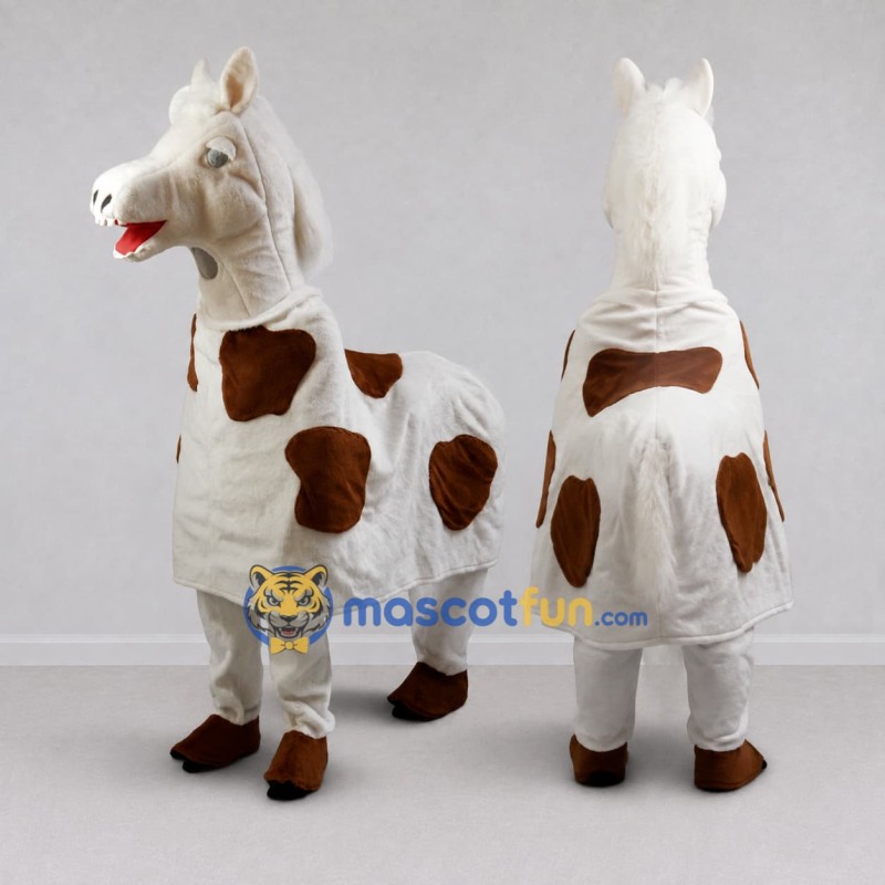 Custom White and Brown Four-Legged Horse Mascot Costume Adult Full Body Suit for Farm Events Custom White and Brown Four-Legged Horse Mascot Costume Adult Full Body Suit for Farm Events