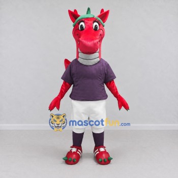 Custom Red and Purple Dragon in Sportswear Mascot Costume Adult Full Body Suit for Sports Events