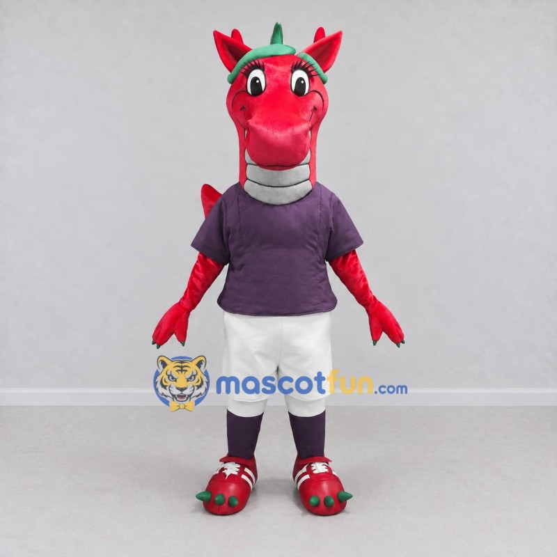 Custom Red and Purple Dragon in Sportswear Mascot Costume Adult Full Body Suit for Sports Events