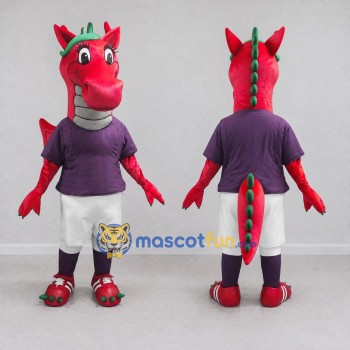 Custom Red and Purple Dragon in Sportswear Mascot Costume Adult Full Body Suit for Sports Events