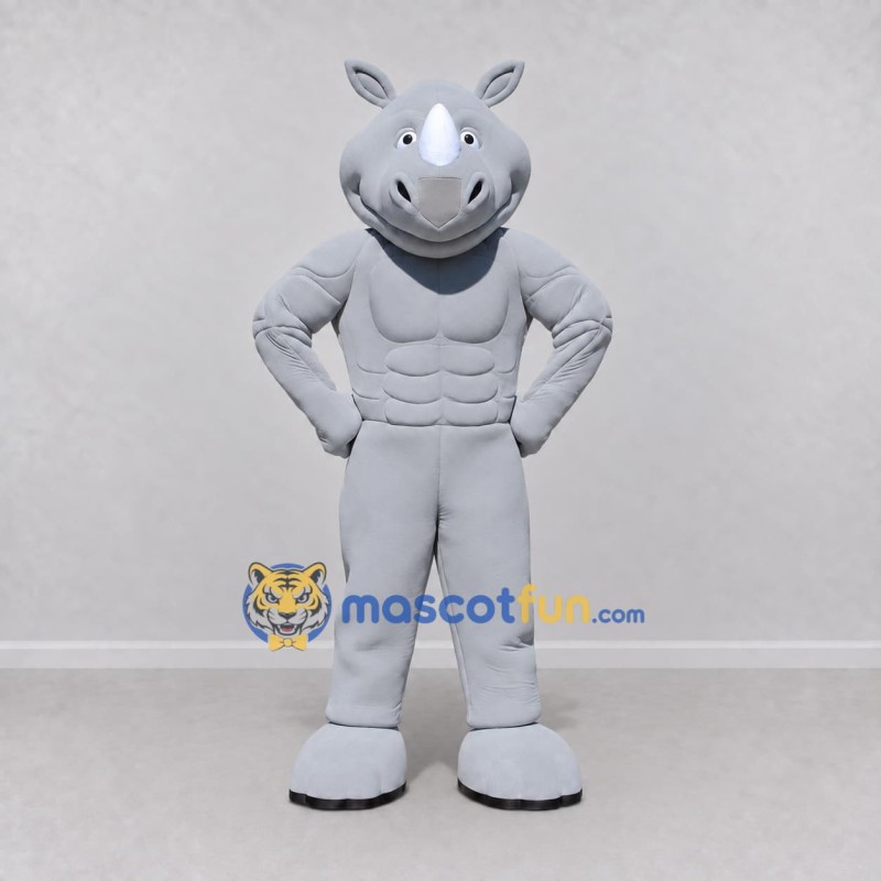Custom Gray Muscular Rhinoceros Mascot Costume Adult Full Body Suit for Sports Events Custom Gray Muscular Rhinoceros Mascot Costume Adult Full Body Suit for Sports Events