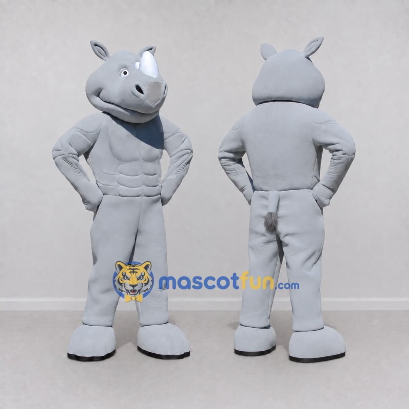 Custom Gray Muscular Rhinoceros Mascot Costume Adult Full Body Suit for Sports Events Custom Gray Muscular Rhinoceros Mascot Costume Adult Full Body Suit for Sports Events