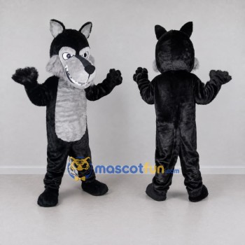 Custom Black and Gray Wolf Character Mascot Costume Adult Full Body Suit for School Events