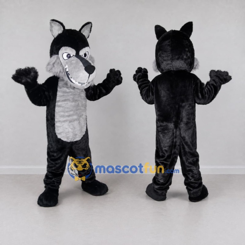 Custom Black and Gray Wolf Character Mascot Costume Adult Full Body Suit for School Events Custom Black and Gray Wolf Character Mascot Costume Adult Full Body Suit for School Events