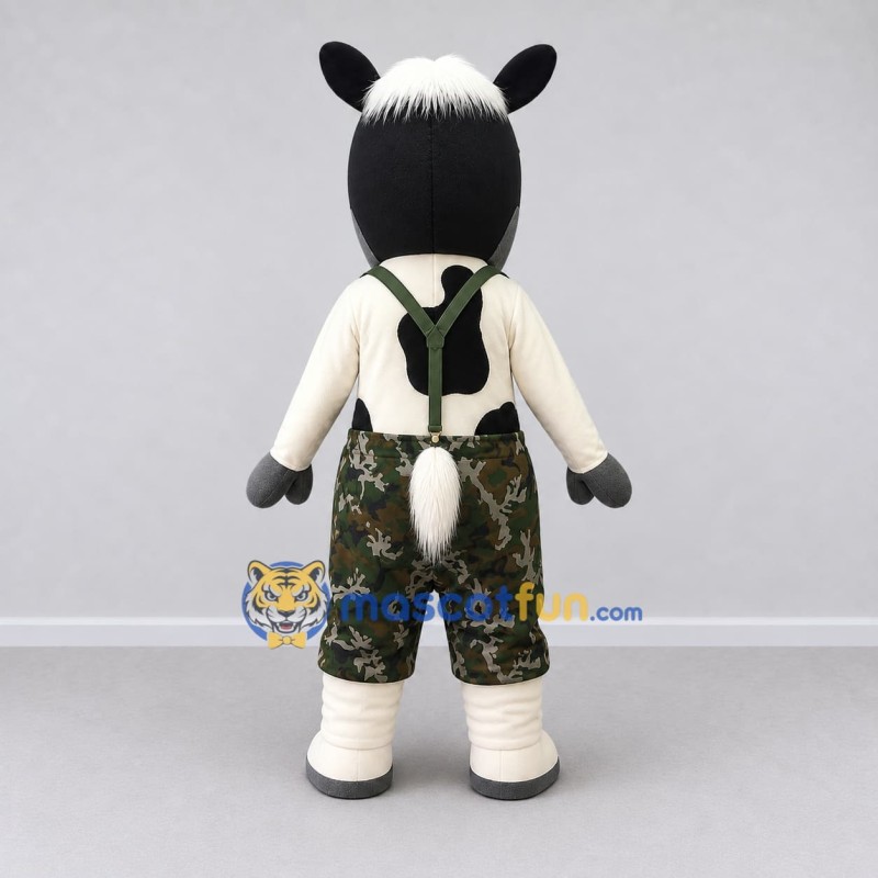 Custom Black and White Horse Character in Camouflage Shorts Mascot Costume Adult Full Body Suit for Outdoor Events Custom Black and White Horse Character in Camouflage Shorts Mascot Costume Adult Full Body Suit for Outdoor Events