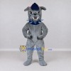 Custom Gray and Blue Bulldog in a Cap and Spiked Collar Mascot Costume Adult Full Body Suit for Sports Events Custom Gray and Blue Bulldog in a Cap and Spiked Collar Mascot Costume Adult Full Body Suit for Sports Events