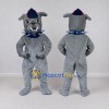 Custom Gray and Blue Bulldog in a Cap and Spiked Collar Mascot Costume Adult Full Body Suit for Sports Events Custom Gray and Blue Bulldog in a Cap and Spiked Collar Mascot Costume Adult Full Body Suit for Sports Events