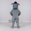 Custom Gray and Blue Bulldog in a Cap and Spiked Collar Mascot Costume Adult Full Body Suit for Sports Events Custom Gray and Blue Bulldog in a Cap and Spiked Collar Mascot Costume Adult Full Body Suit for Sports Events