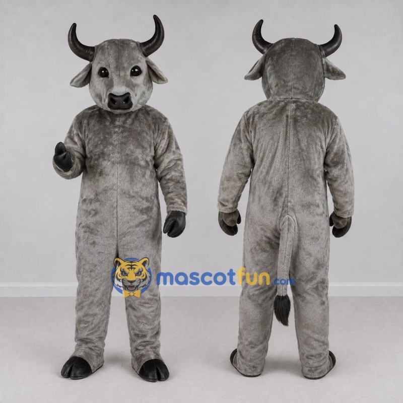 Custom Gray and Black Bull Mascot Costume Adult Full Body Suit for Farm Events Custom Gray and Black Bull Mascot Costume Adult Full Body Suit for Farm Events
