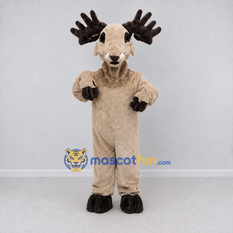 Custom Tan and Black Moose Mascot Costume Adult Full Body Suit for Wildlife Events Custom Tan and Black Moose Mascot Costume Adult Full Body Suit for Wildlife Events