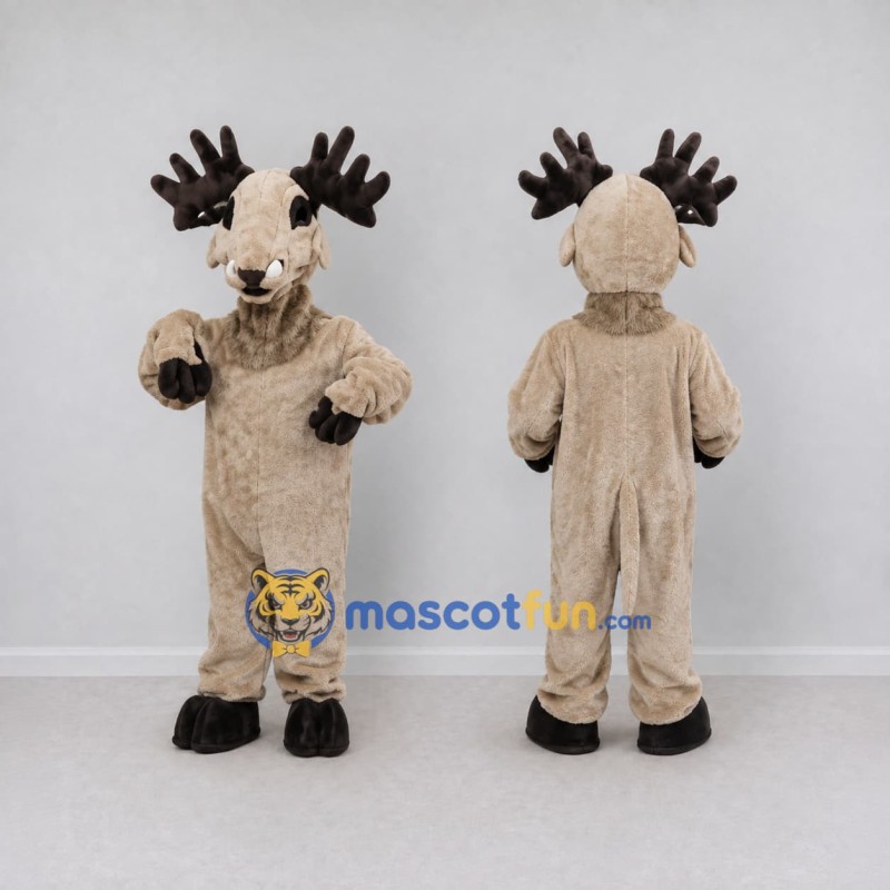 Custom Tan and Black Moose Mascot Costume Adult Full Body Suit for Wildlife Events Custom Tan and Black Moose Mascot Costume Adult Full Body Suit for Wildlife Events