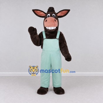 Custom Brown and Mint Green Donkey in Overalls Mascot Costume Adult Full Body Suit for Farm Events