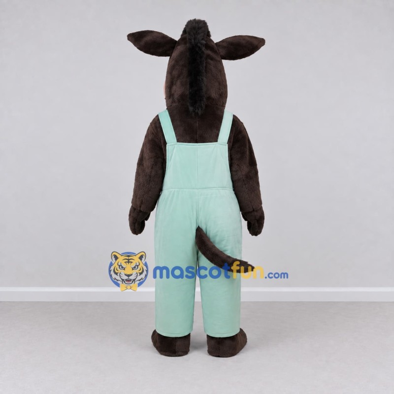 Custom Brown and Mint Green Donkey in Overalls Mascot Costume Adult Full Body Suit for Farm Events Custom Brown and Mint Green Donkey in Overalls Mascot Costume Adult Full Body Suit for Farm Events