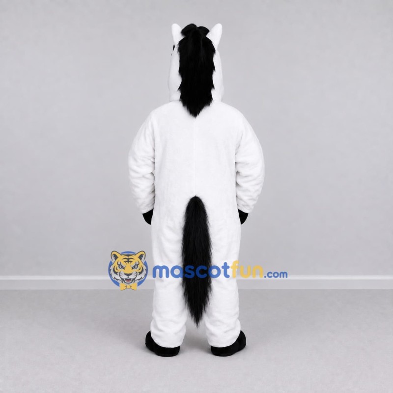 Custom White and Black Horse Mascot Costume Adult Full Body Suit for Farm Events