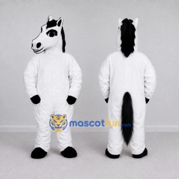 Custom White and Black Horse Mascot Costume Adult Full Body Suit for Farm Events