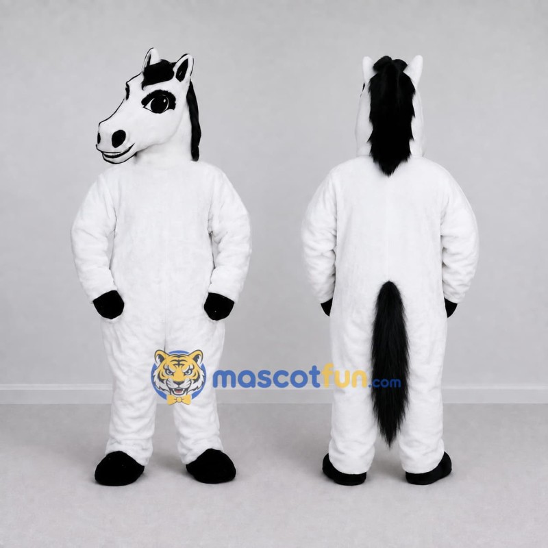 Custom White and Black Horse Mascot Costume Adult Full Body Suit for Farm Events