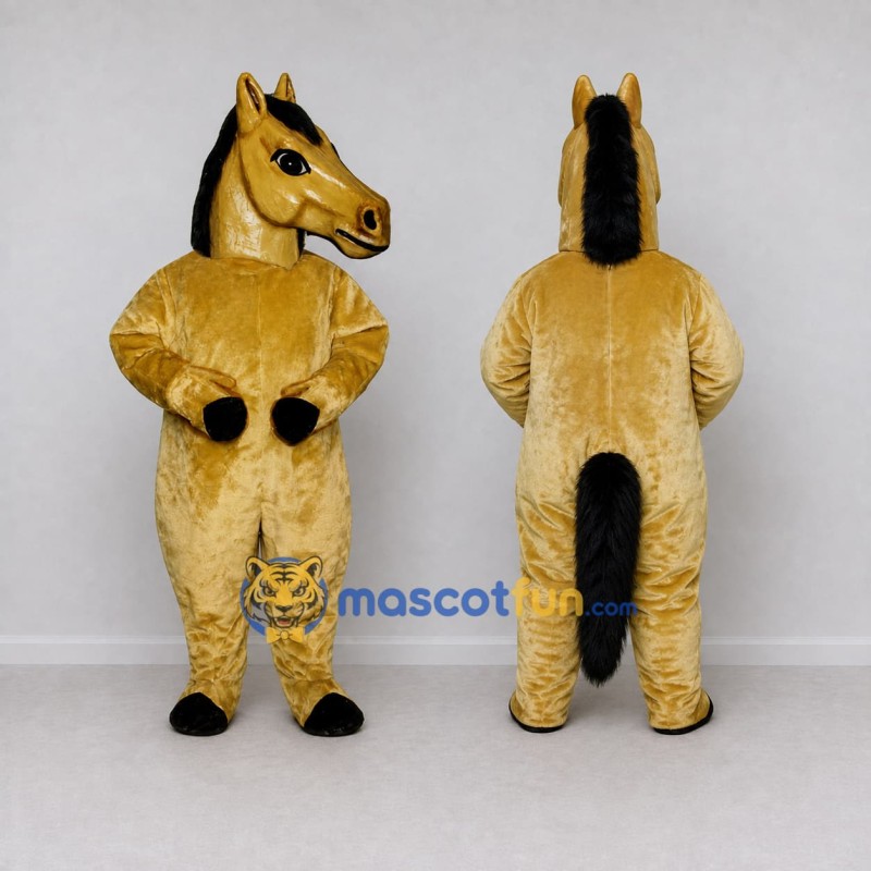 Custom Golden Tan and Black Horse Mascot Costume Adult Full Body Suit for Farm Events