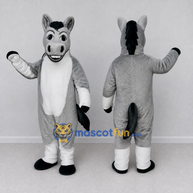 Custom Gray and White Horse Mascot Costume Adult Full Body Suit for Farm Events Custom Gray and White Horse Mascot Costume Adult Full Body Suit for Farm Events