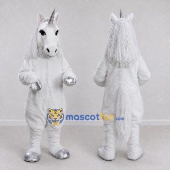 Custom White and Silver Unicorn Mascot Costume Adult Full Body Suit for Theme Parties