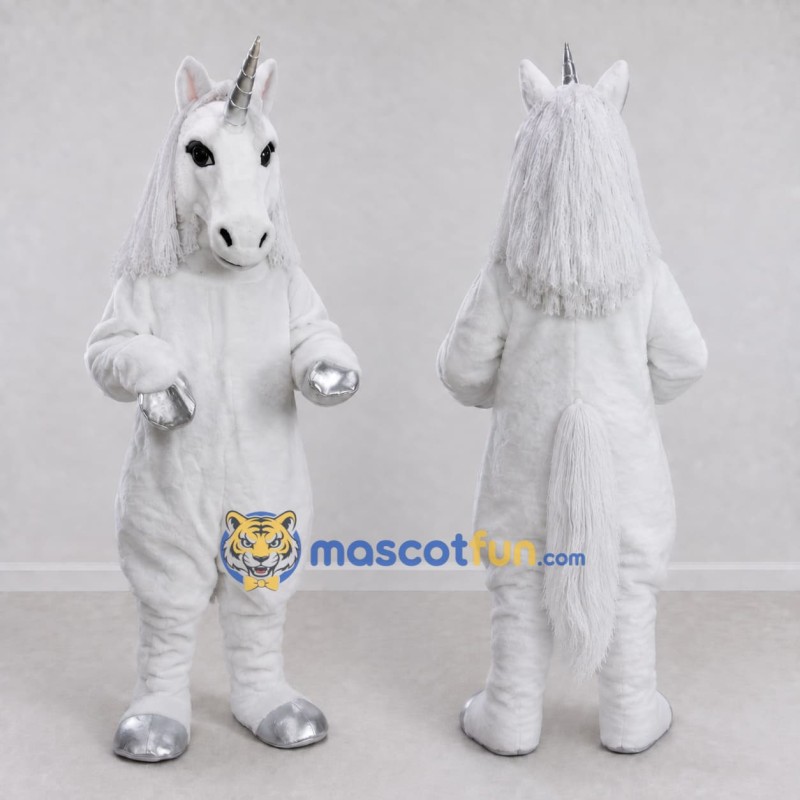 Custom White and Silver Unicorn Mascot Costume Adult Full Body Suit for Theme Parties Custom White and Silver Unicorn Mascot Costume Adult Full Body Suit for Theme Parties