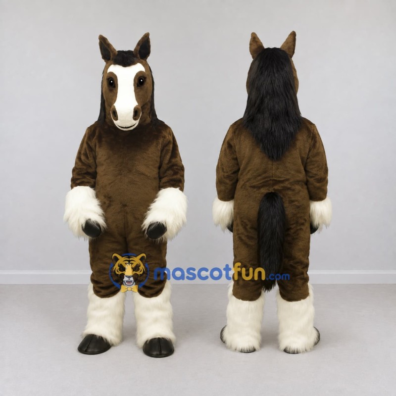 Custom Brown and White Horse Mascot Costume Adult Full Body Suit for Farm Events Custom Brown and White Horse Mascot Costume Adult Full Body Suit for Farm Events