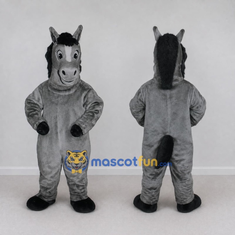 Custom Gray and Black Horse Mascot Costume Adult Full Body Suit for Farm Events